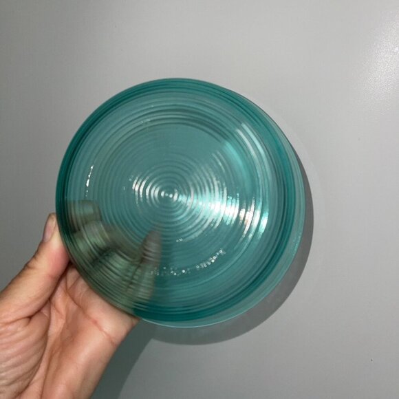 Arcoroc Vintage Cereal Bowl Teal Jardiniere Ribbed Glass Soup Set of 4 France - Picture 4 of 7
